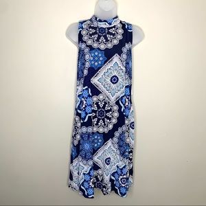 Signature by Robbie Bee Mandala Print Swing Dress Sleeveless Mock Neck